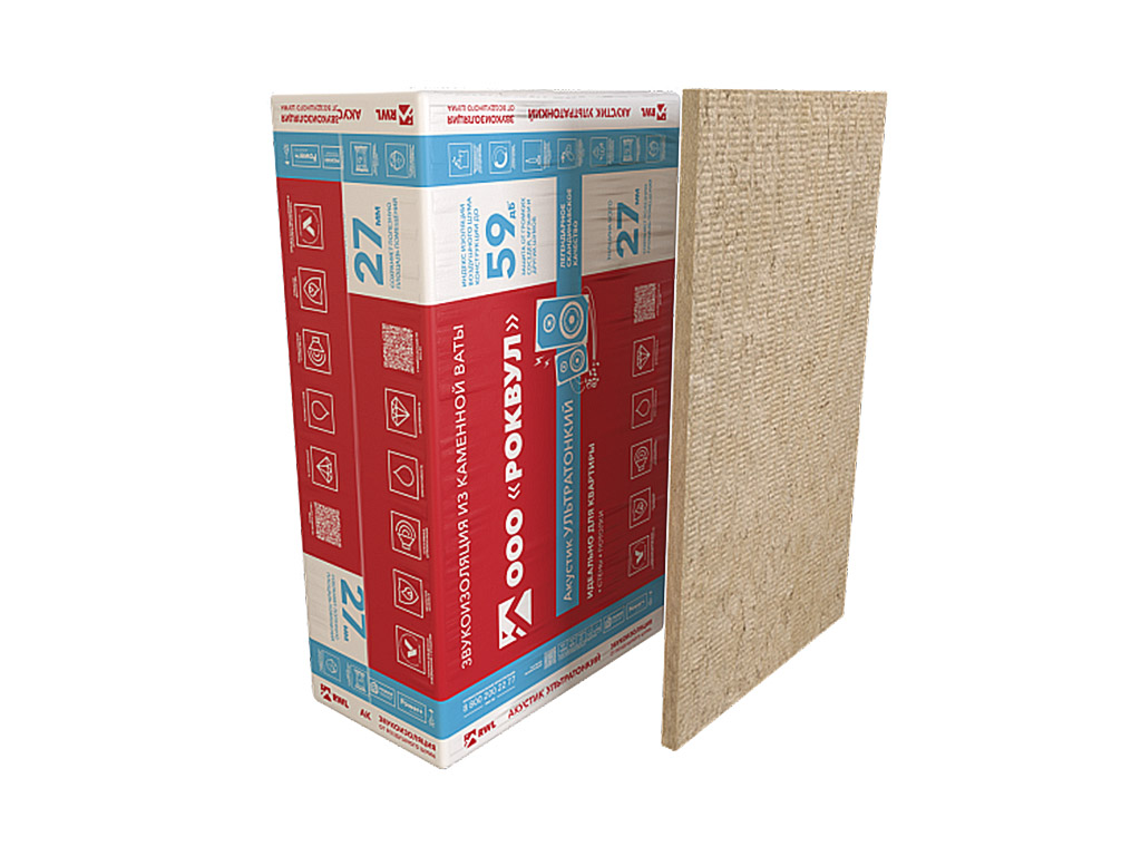 Утеплитель РОКВУЛ АКУСТИК БАТТС Ультратонкий, 12 шт/уп, 1000*600*27 мм