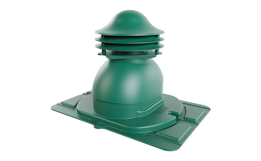 Выход вентиляции канализации Viotto с универсальным проходным элементом d=110 мм утепленный, RAL 6005 зеленый