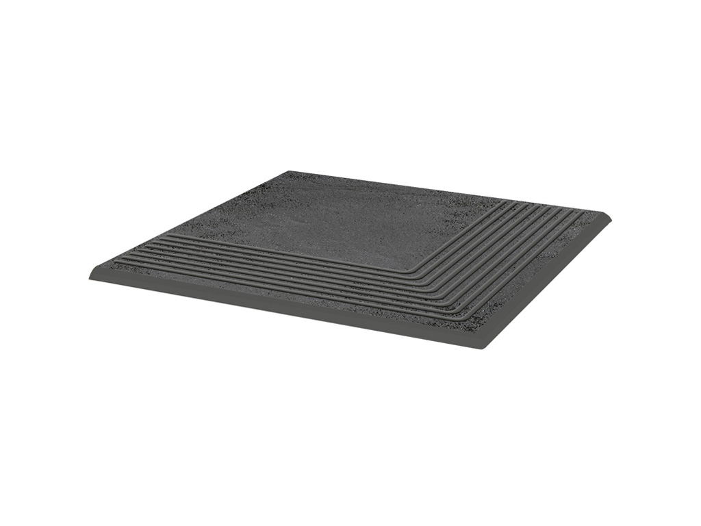 Клинкерная угловая ступень с насечками Paradyz Semir, Grafit, 300*300*11 мм