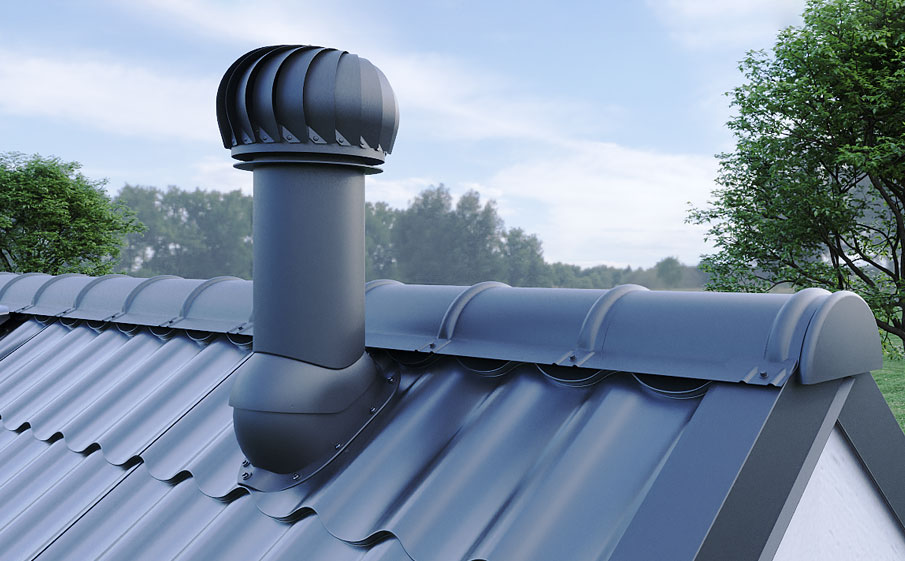 Роторная вентиляция Viotto с универсальным проходным элементом d=150 мм утепленная, RAL 3005 красный