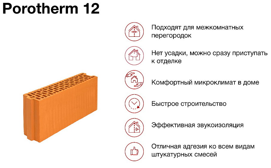 Керамический блок Porotherm 12 M75 6,74 НФ, 500*120*219 мм