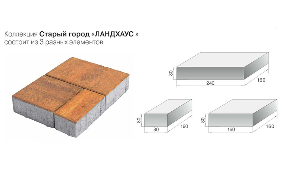 Плитка тротуарная BRAER Старый город Ландхаус Color Mix Прайд, толщина 80 мм