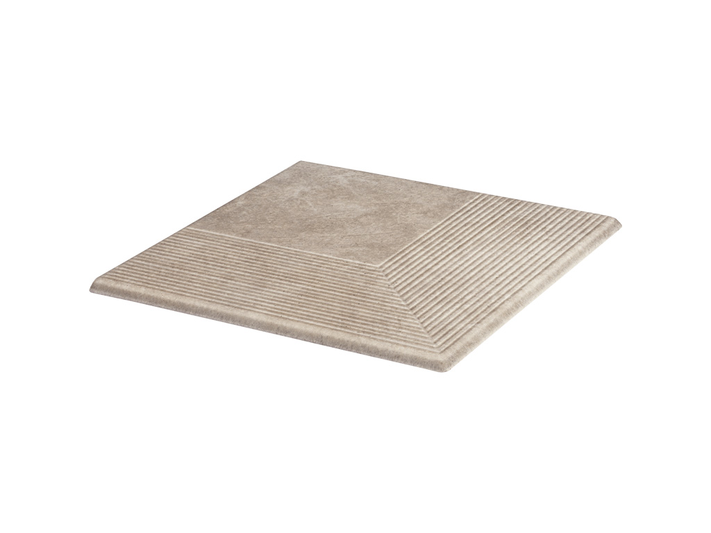 Клинкерная угловая ступень с насечками Paradyz Viano, Beige, 300*300*11 мм