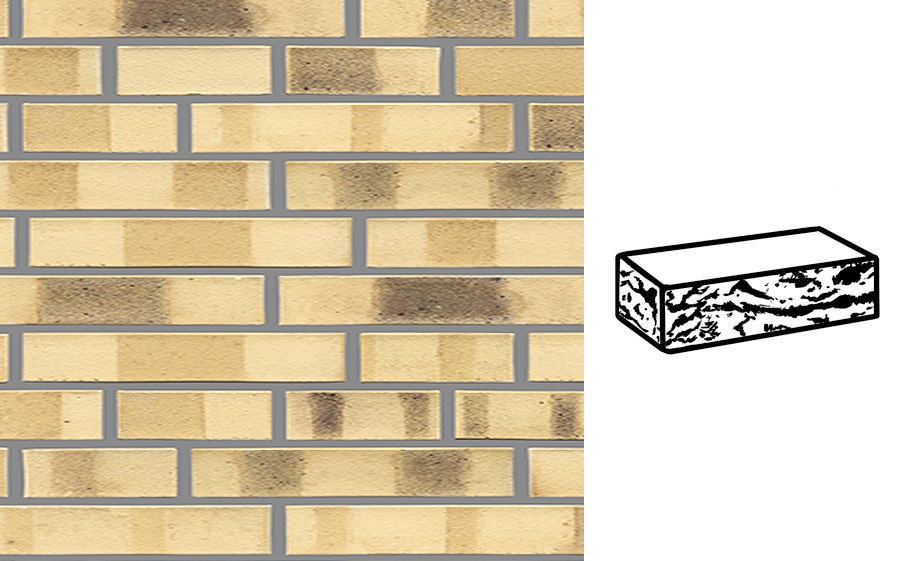 Кирпич клинкерный Muhr 35 KS Creme nuanciert Kohle Spezial готик, 290*90*52 мм