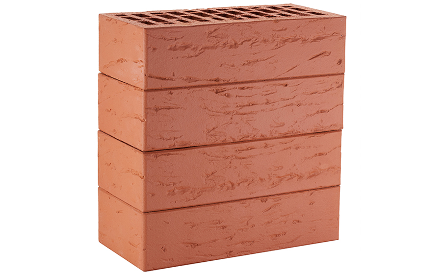Кирпич облицовочный ЛСР, красный, рустик, утолщенные стенки, 250*120*65 мм
