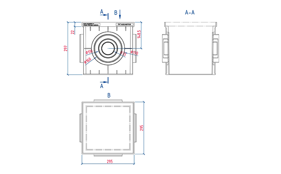Дождеприемник пластиковый в сборе AQUASTOK, 300*300*297 мм