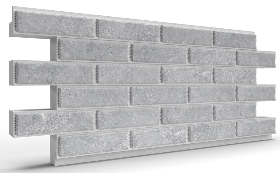 Термопанель на пенополистироле (ППС) с клинкерной плиткой BestPoint Exclusive Cemento Gray 1145*470*60 мм