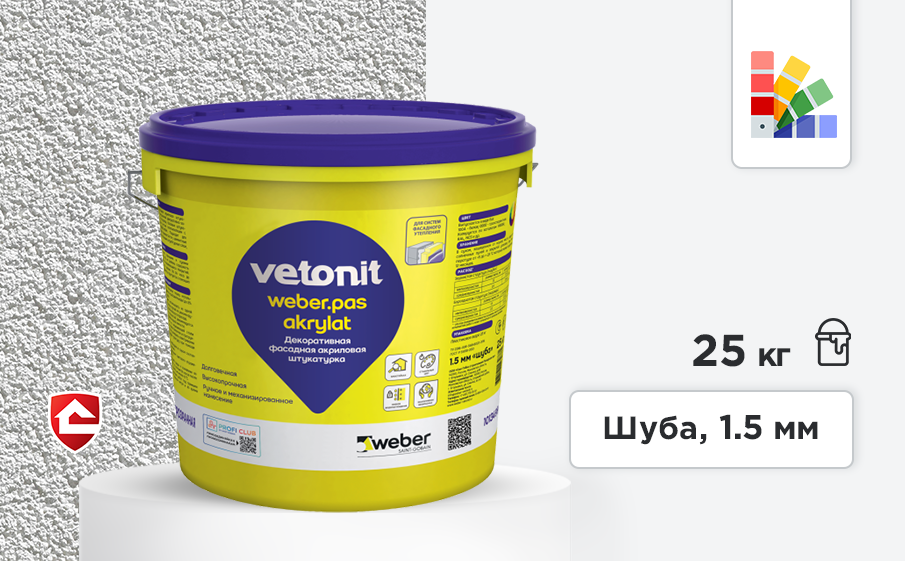 Акриловая штукатурка vetonit.pas akrylat, шуба 1,5 мм, прозрачная база, 25 кг