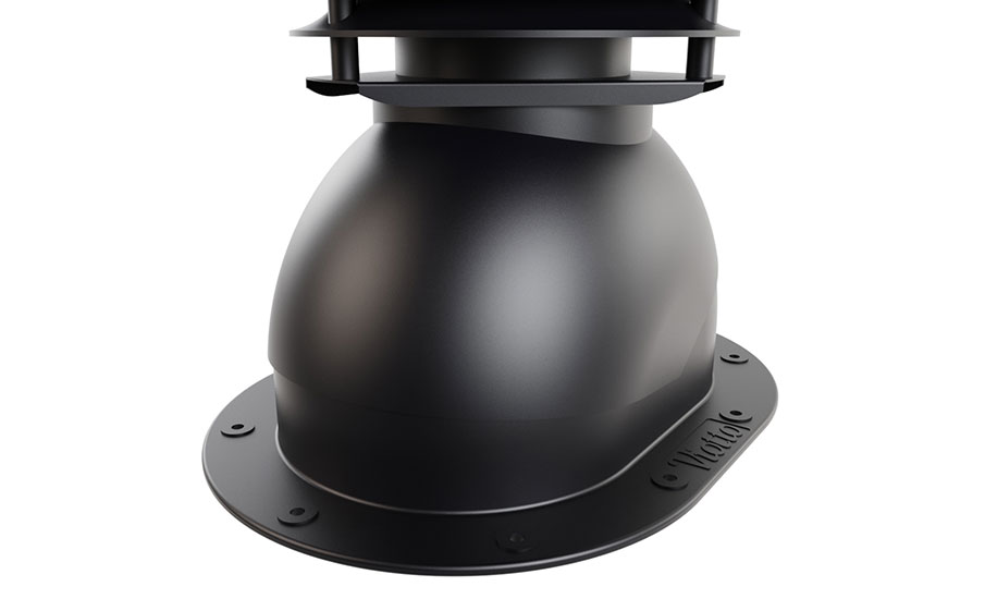 Выход вентиляции канализации Viotto для готовой мягкой и фальцевой кровли d=110 мм утепленный, RAL 9005 черный