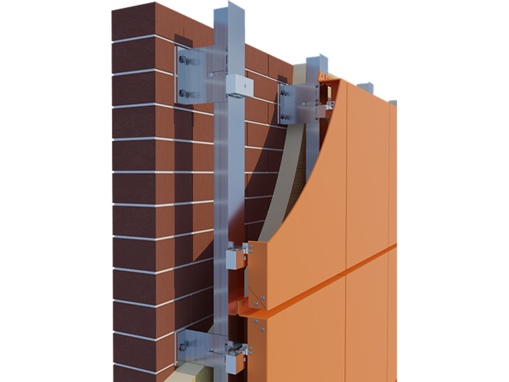 Подсистема НФС KAFT для алюминиевых композитных панелей и мателлокассет, крепление скрытым способом на салазках