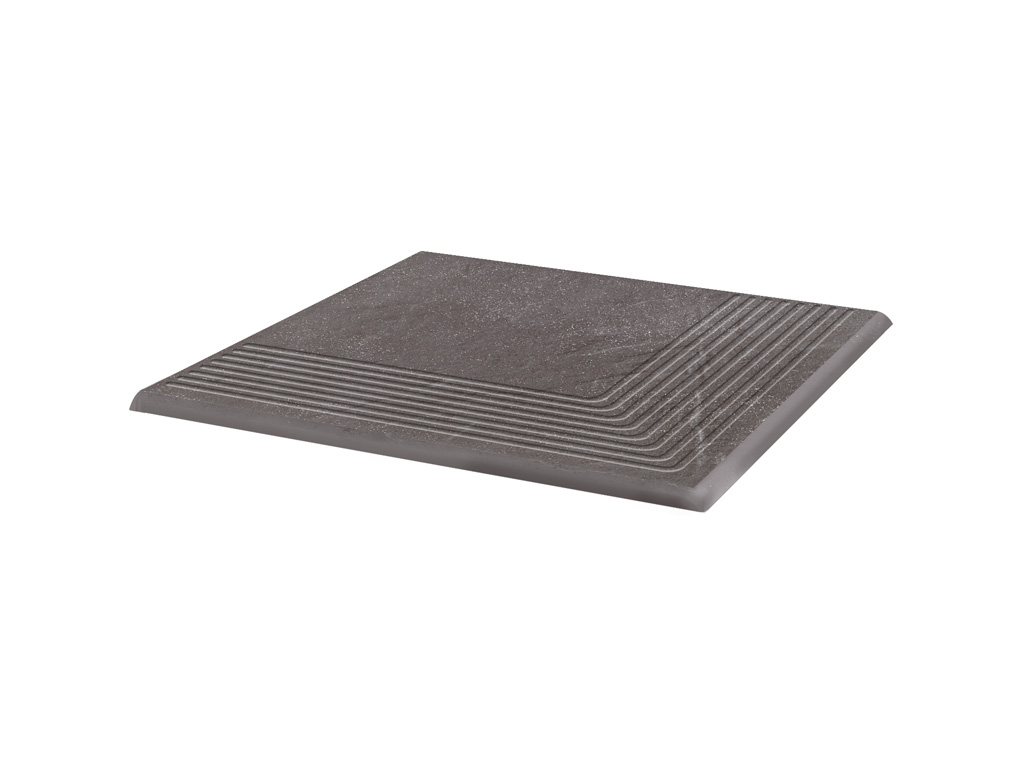 Клинкерная угловая ступень с насечками Paradyz Taurus, Grys, 300*300*11 мм
