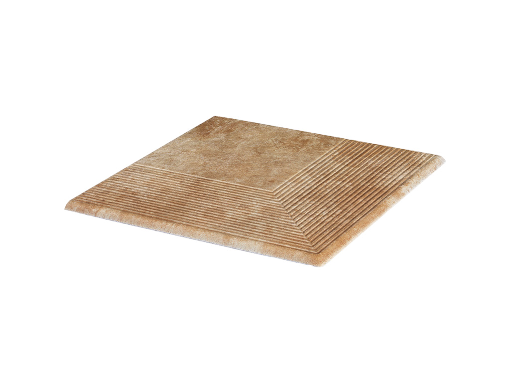 Клинкерная угловая ступень с насечками Paradyz Ilario, Ochra, 300*300*11 мм