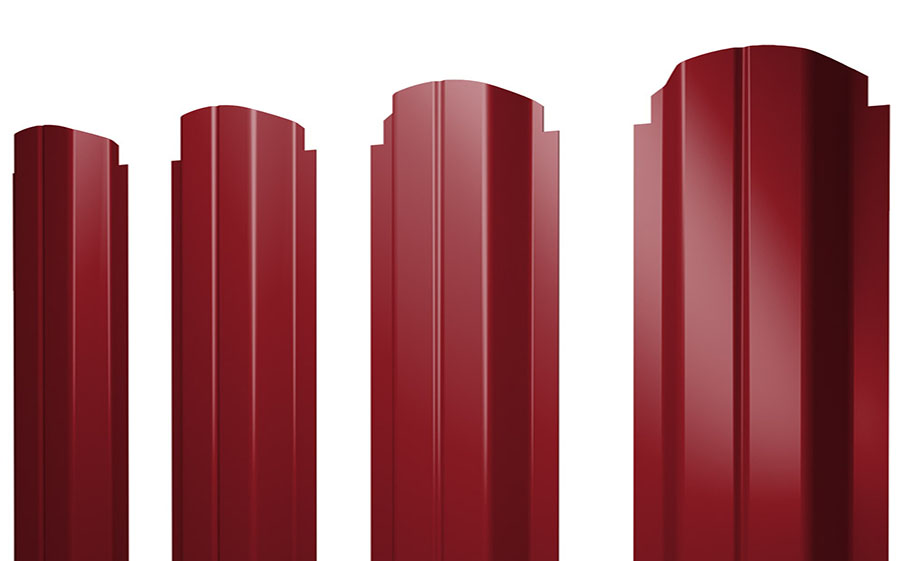 Штакетник П-образный А фигурный 0,45 PE RAL 3003 рубиново-красный