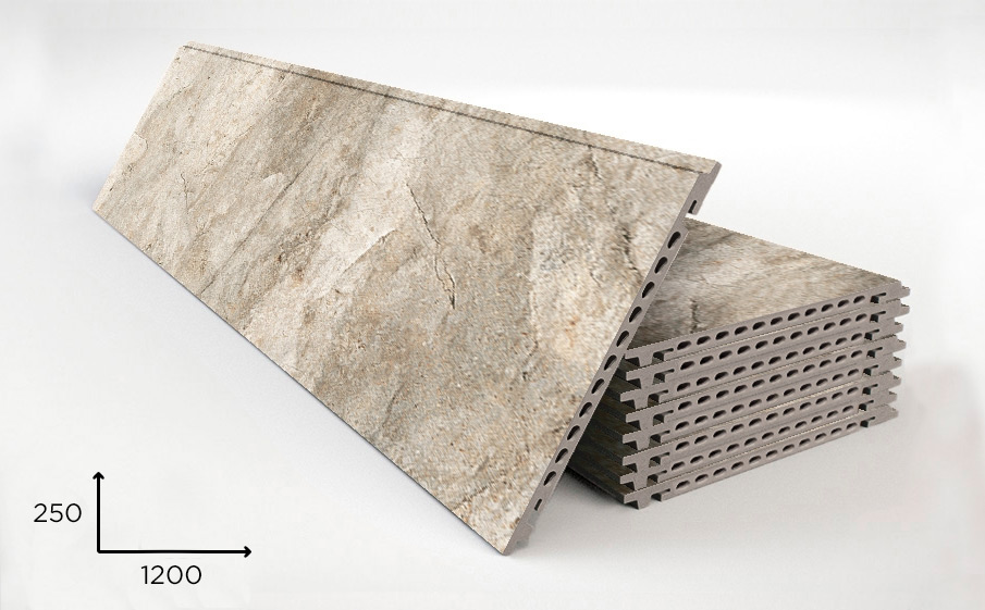 Керамогранитная плита Faveker GA16 для НФС, Rocks Gris, 1200*250*18 мм