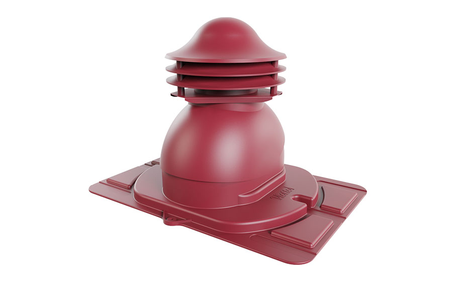 Выход вентиляции канализации Viotto с универсальным проходным элементом d=110 мм утепленный, RAL 3005 красный