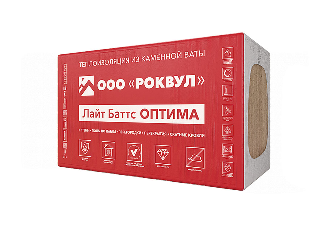 Утеплитель РОКВУЛ ЛАЙТ БАТТС ОПТИМА, 5 шт/уп, 1000*600*100 мм