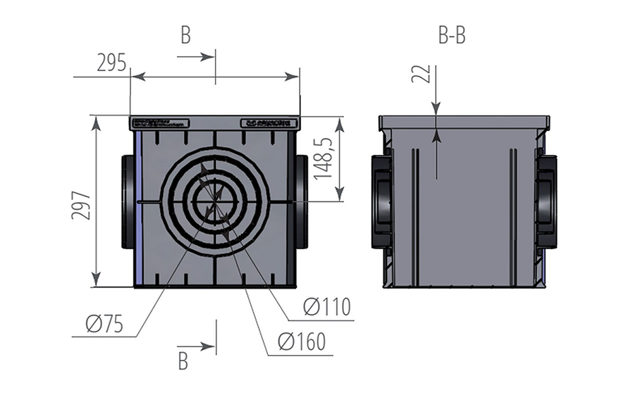 Система ливневой канализации (Дождеприемник для ливневой канализации AQUASTOK, 300*300*297 мм)