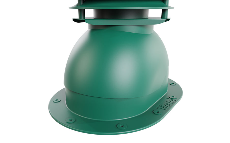 Выход вентиляции канализации Viotto для готовой мягкой и фальцевой кровли d=110 мм утепленный, RAL 6005 зеленый