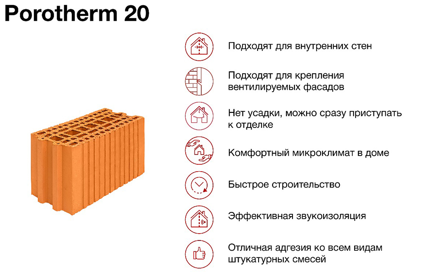 Керамический блок Porotherm 20 8,99 НФ M100, 400*200*219 мм