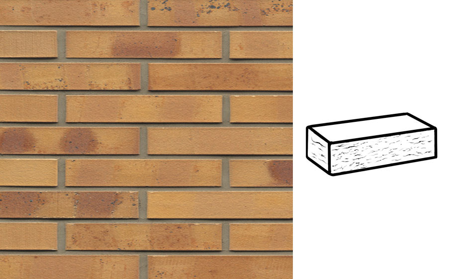 Кирпич клинкерный Muhr 06K Hellbraun-bunt Kohle рустик, 290*90*52 мм