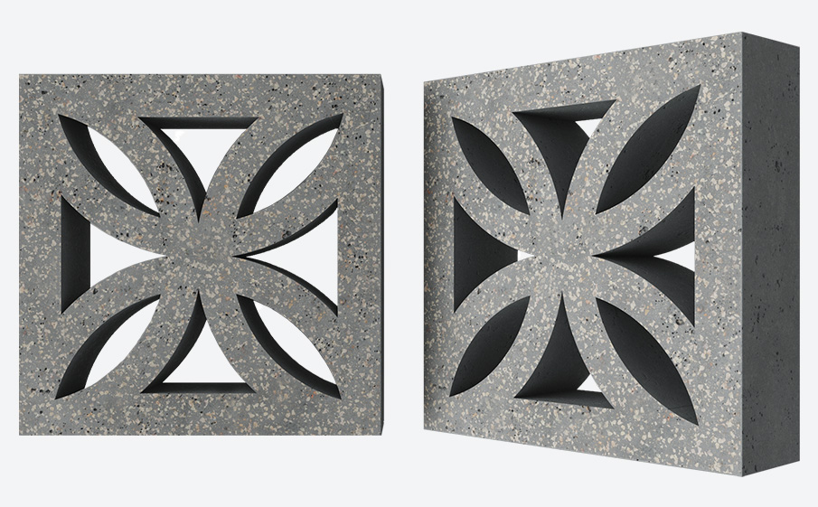 Декоративный бриз-блок Mesterra Cobogo 0201, серый LUX, 250*250*70 мм