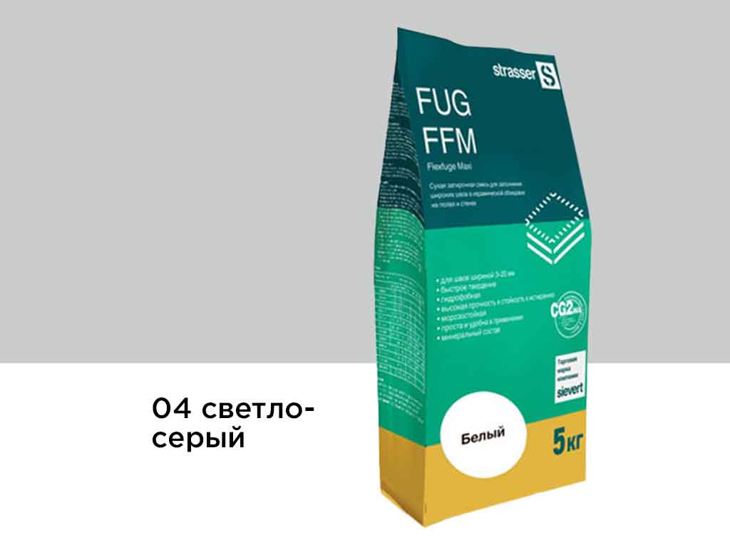 Сухая затирочная смесь strasser FUG FFM для широких швов 04 светло-серый, 5 кг