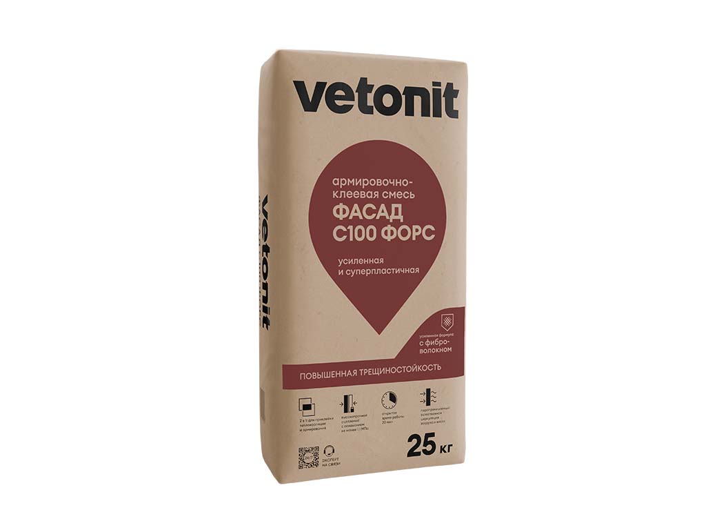 Армировочно-клеевая смесь vetonit фасад, С100 форс, 25 кг