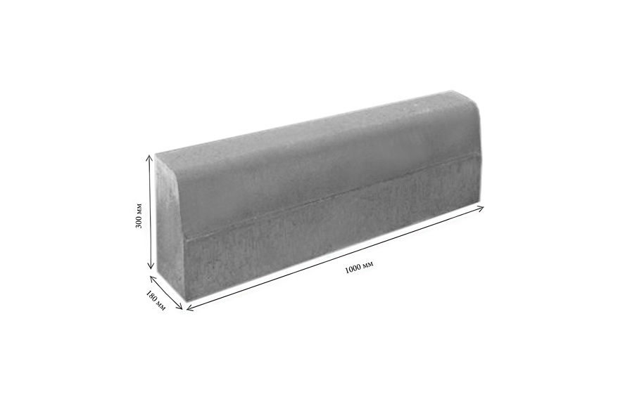 Магистральный бордюр БР 100.30.18 стандарт гладкий серый, неполный прокрас, 1000*300*180 мм