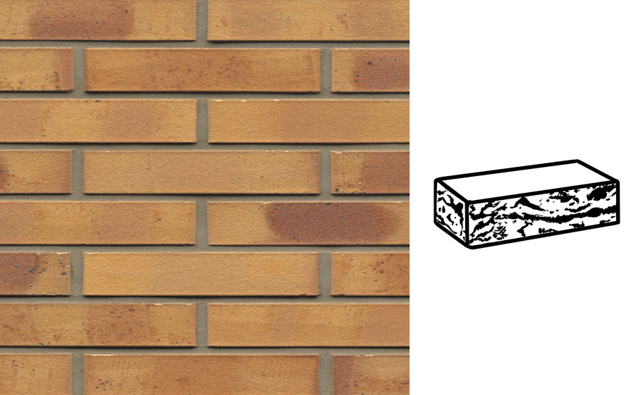 Кирпич клинкерный Muhr 06K Hellbraun-bunt Kohle готик, 240*90*40 мм