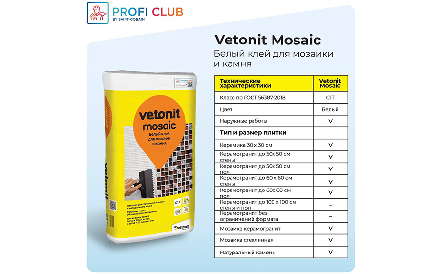 Клей vetonit mosaic 25 кг