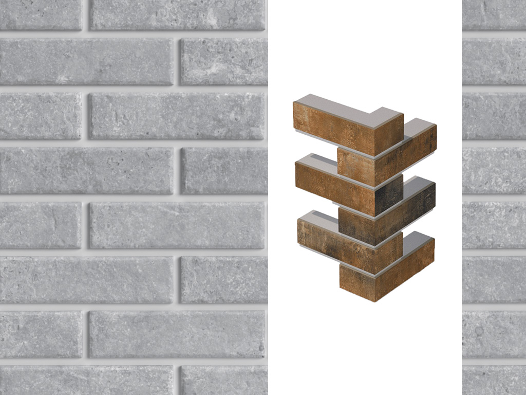 Термопанель угловая ППС с клинкерной плиткой толщиной 8,5 мм BestPoint Exclusive Cement Gray 115/236*470*50 мм