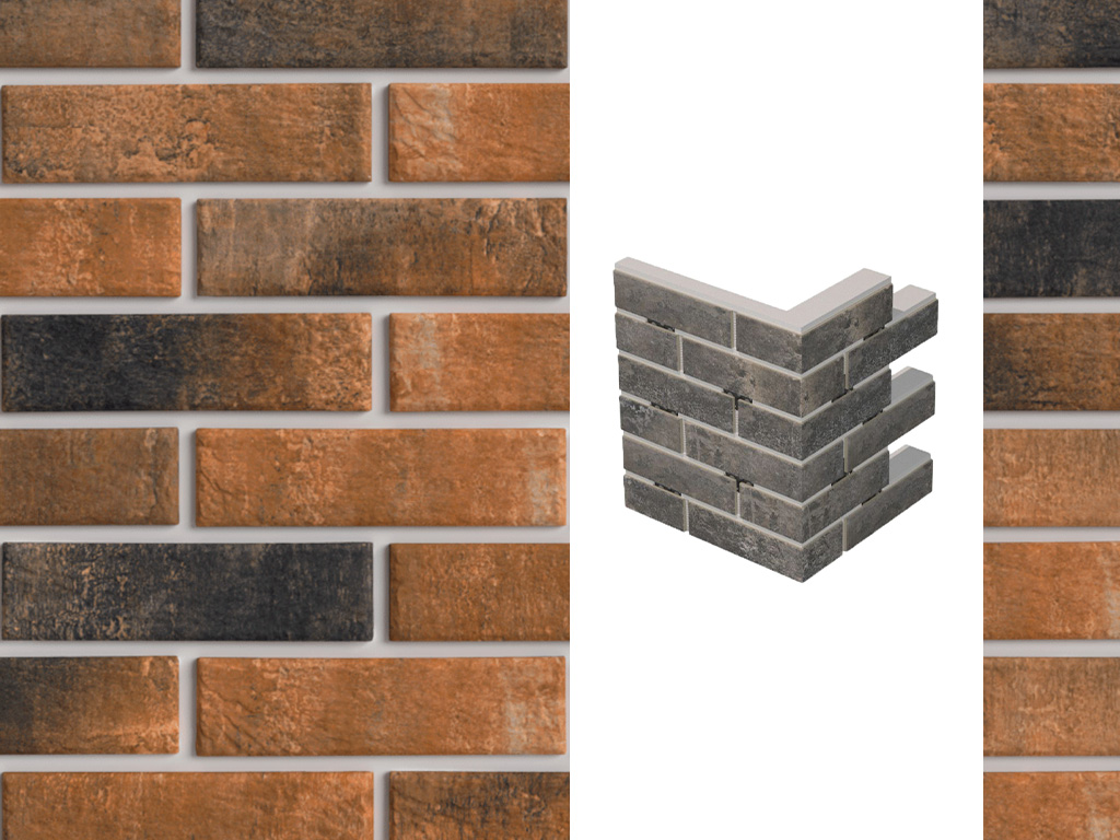 Термопанель для правого оконного откоса ППС с клинкерной плиткой толщиной 8,5 мм BestPoint Loft Cardamon, 374/385*470*50 мм