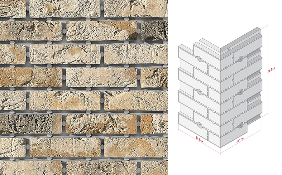 Термопанель угловая White Hills Лондон брик Design Y304-15, толщина пенополистирола 80 мм
