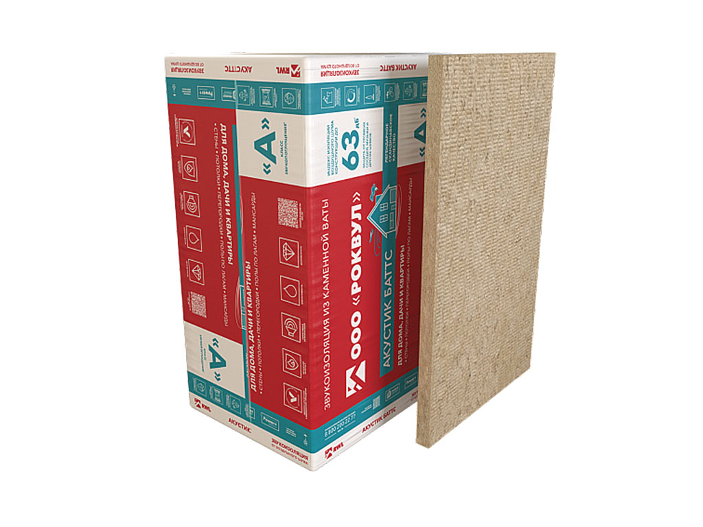 Утеплитель РОКВУЛ АКУСТИК БАТТС, 10 шт/уп, 1000*600*50 мм