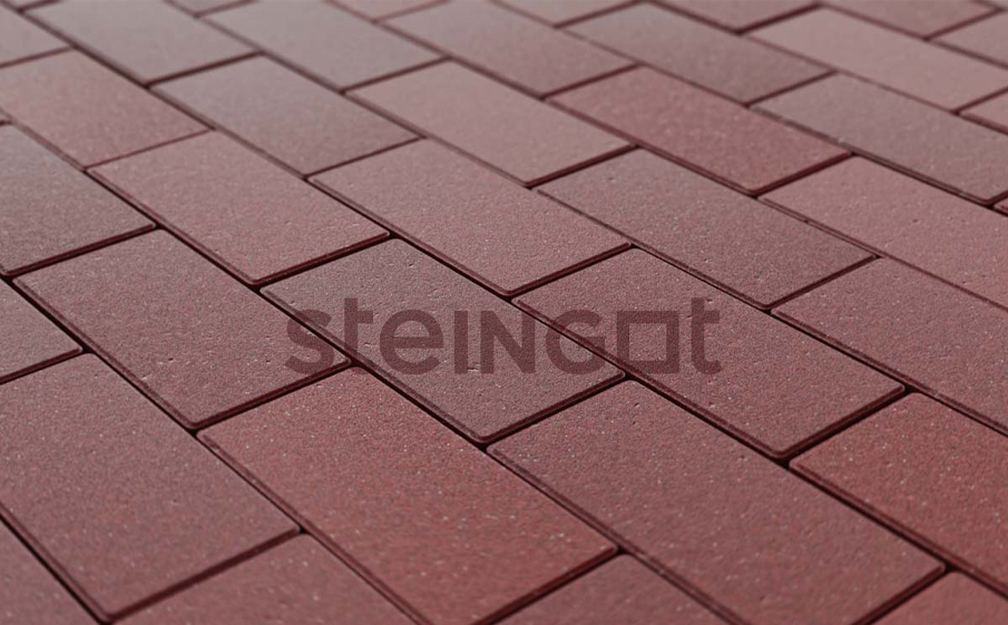 Плитка тротуарная Steingot Моноцвет, Прямоугольник, фаска 1,5*1,5, темно-красный, 200*100*40 мм