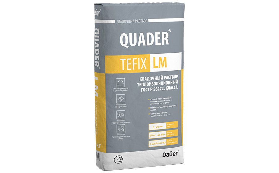 Теплоизоляционный кладочный раствор Dauer QUADER TEFIX LM, 20 кг