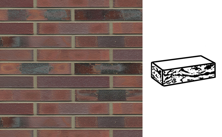 Кирпич клинкерный Muhr 04KS Rotbraun-bunt Kohle Spezial готик, 290*90*40 мм