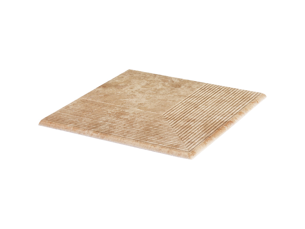 Клинкерная угловая ступень с насечками Paradyz Ilario, Beige, 300*300*11 мм