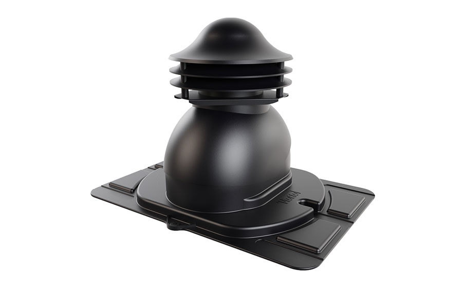 Выход вентиляции канализации Viotto с универсальным проходным элементом d=110 мм утепленный, RAL 9005 черный