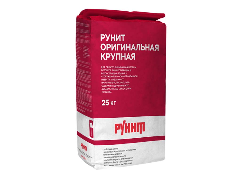 Известковая штукатурка Рунит оригинальная крупная, 25 кг