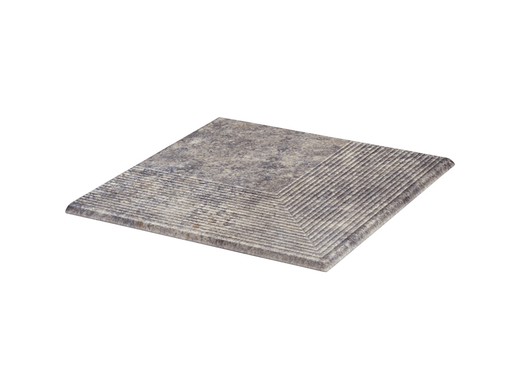 Клинкерная угловая ступень с насечками Paradyz Viano, Grys, 300*300*11 мм