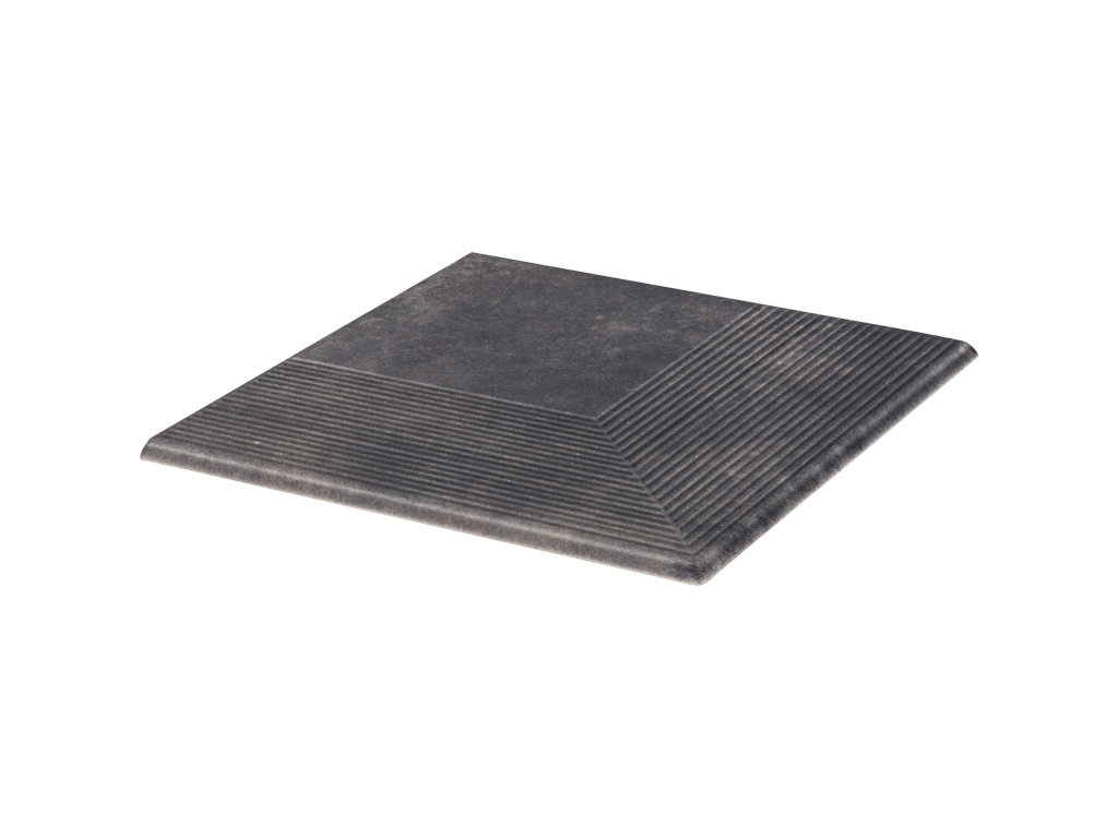 Клинкерная угловая ступень с насечками Paradyz Viano, Antracite, 300*300*11 мм