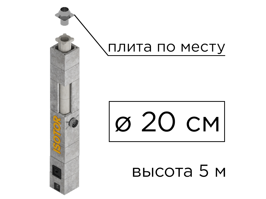Дымоходная система ISOTOR 20 верхний комплект плита по месту, D 200 мм, высота 5 м