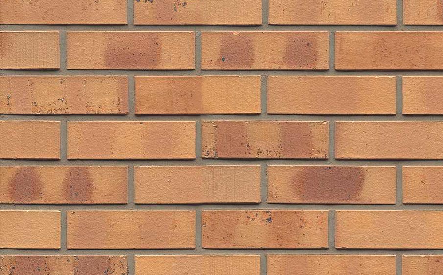 Кирпич клинкерный облицовочный 7-щелевой Muhr 06K Hellbraun-bunt Kohle гладкий, 250*120*65 мм