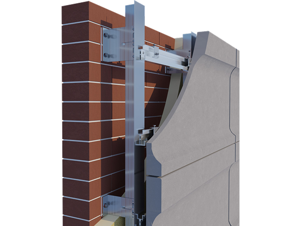 Подсистема НФС KAFT для стеклофибробетона, крепление скрытым способом на аграфах