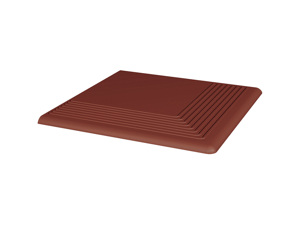 Клинкерная угловая ступень с насечками Paradyz Natural, Rosa, гладкая, 300*300*11 мм