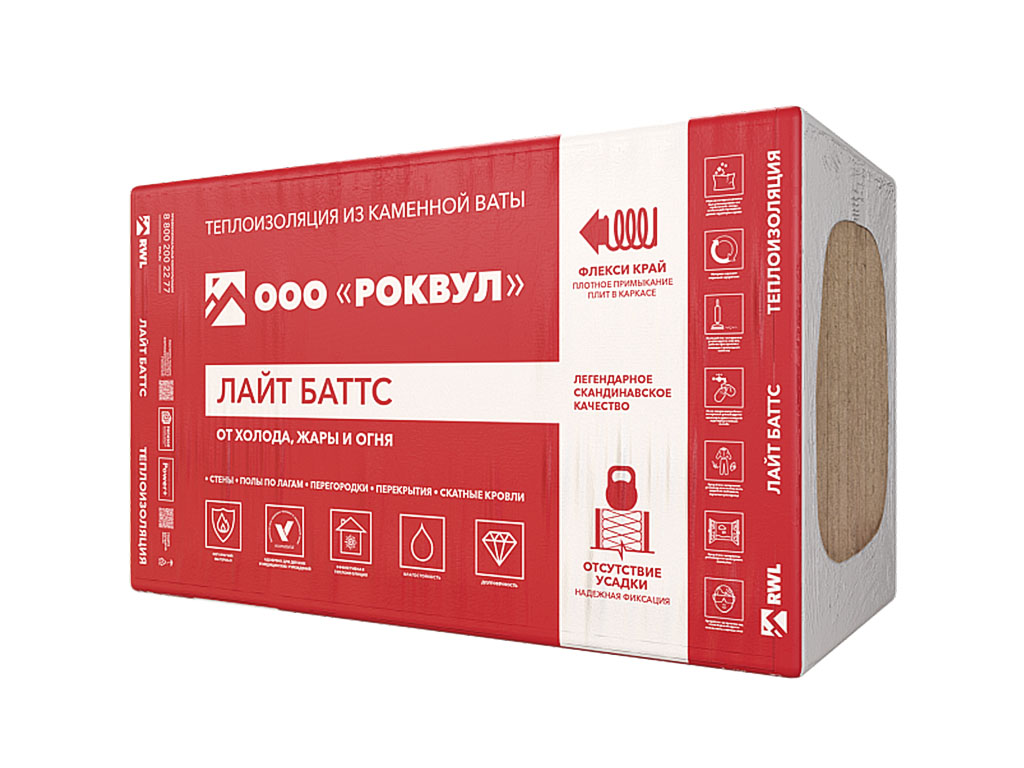 Утеплитель РОКВУЛ ЛАЙТ БАТТС, 10 шт/уп, 1000*600*50 мм