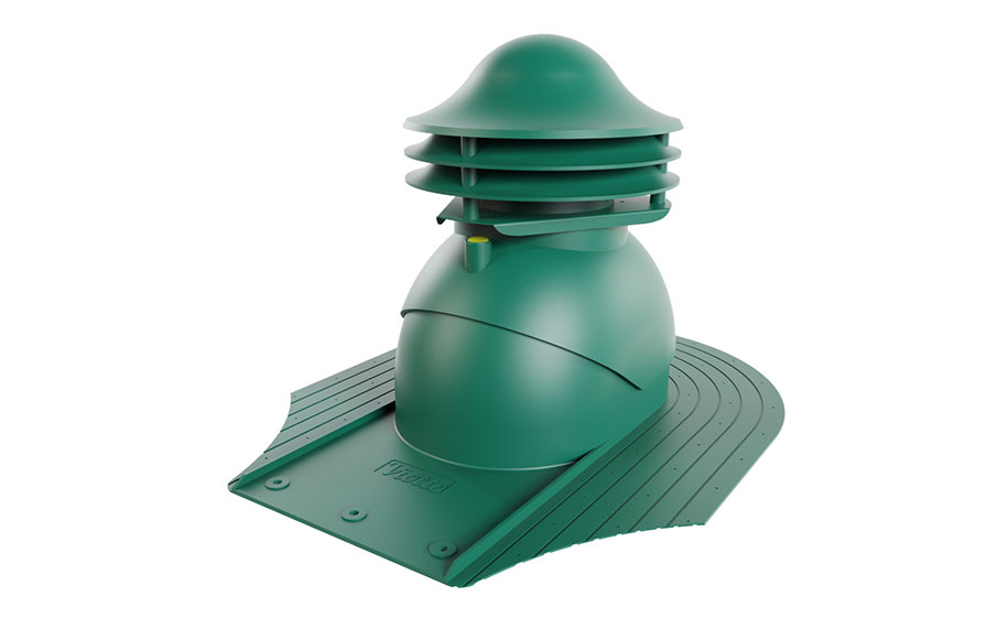 Выход вентиляции канализации Viotto для мягкой кровли при монтаже d=110 мм утепленный, RAL 6005 зеленый