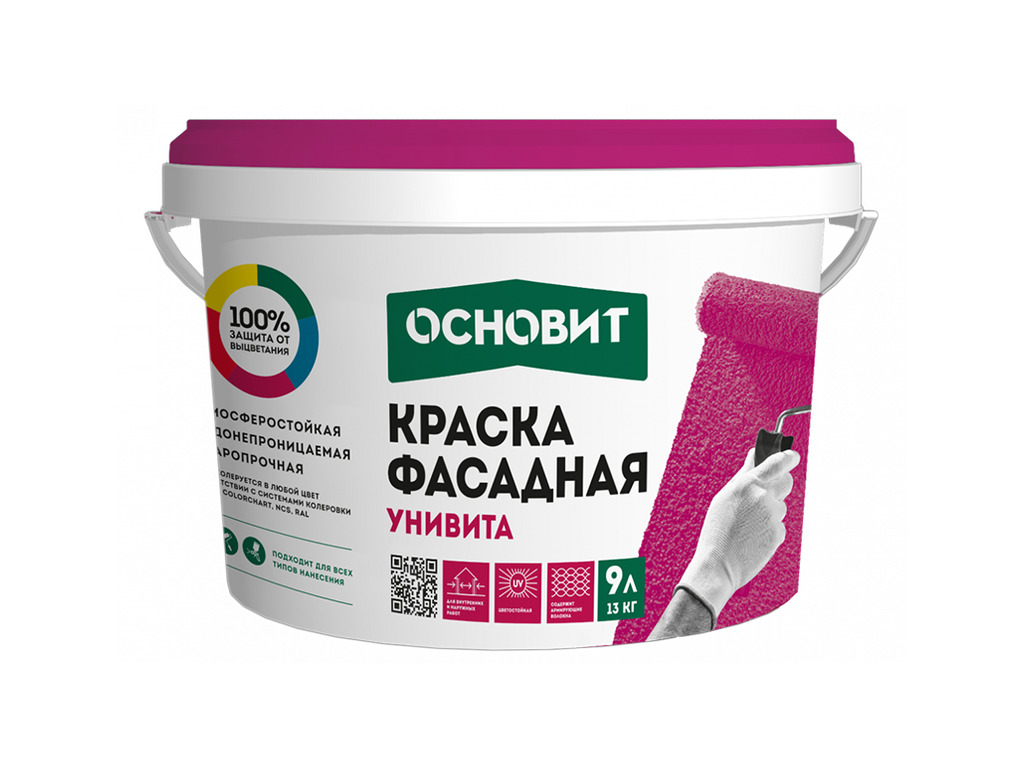 Фасадная силикатная краска Основит УНИВИТА CSt92, белая база, 13 кг