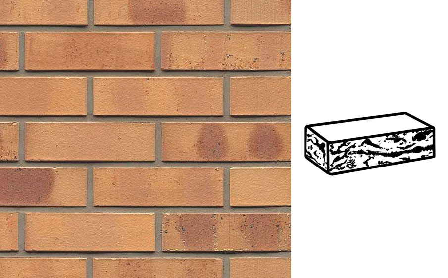 Кирпич клинкерный облицовочный 7-щелевой Muhr 06K Hellbraun-bunt Kohle готик, 250*120*65 мм